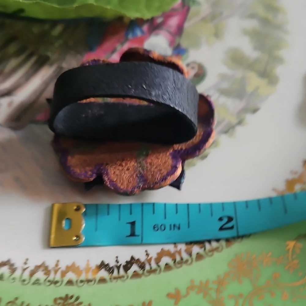 Hand Crafted Painted Floral Genuine Leather Pet Collar Accessory Charm NEW